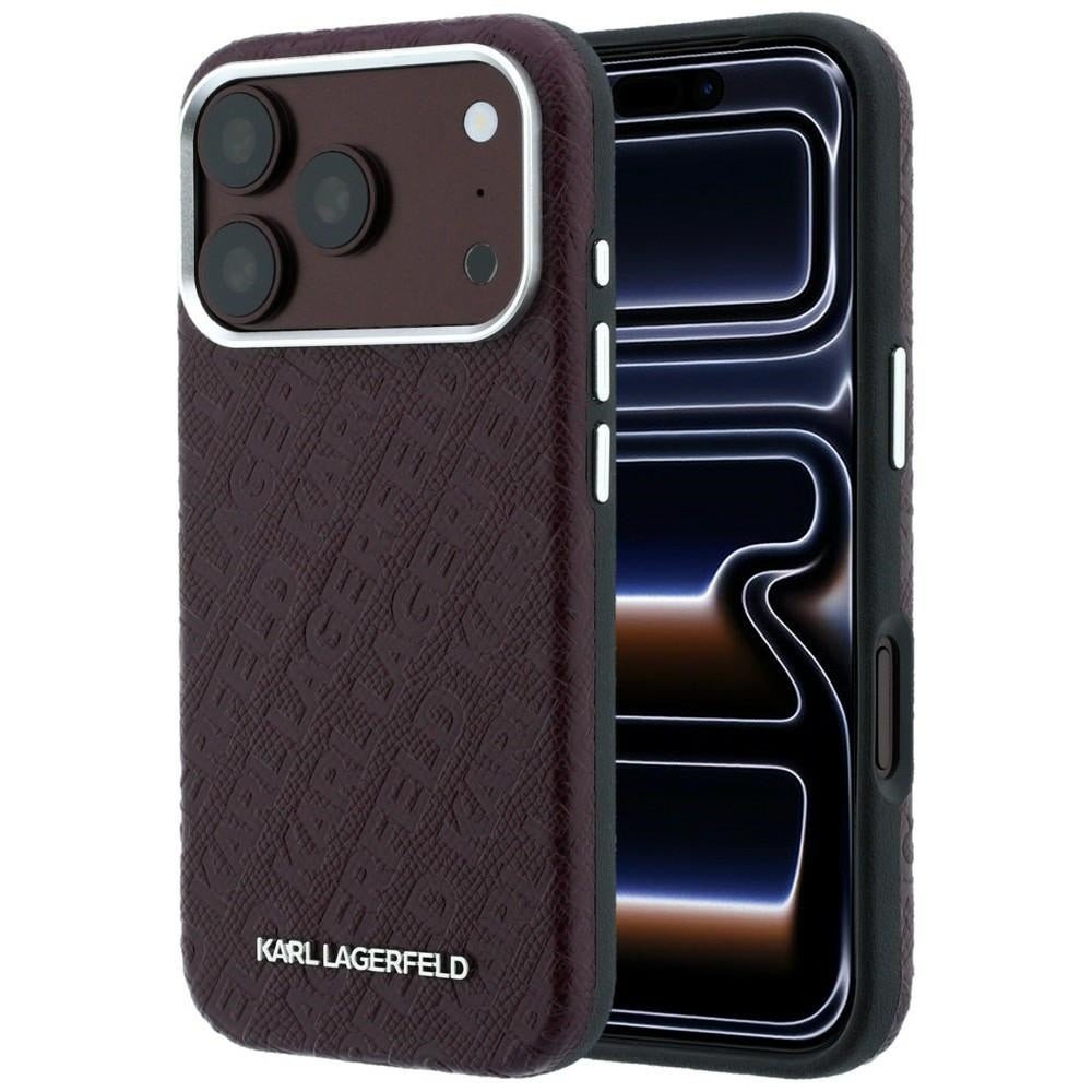 Karl Lagerfeld Grained Allover Logo Metal Elongated Case for iPhone 18 Pro Max / 17 Pro Max – Burgundy – Θήκη Προστασίας για iPhone 18 Pro Max / 17 Pro Max σε Μπορντό Χρώμα
